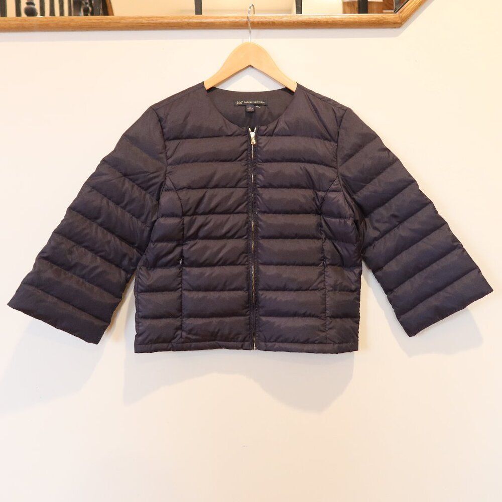 BROOKS BROTHERS quilted jacket navy down crop packable lightweight zip spring S